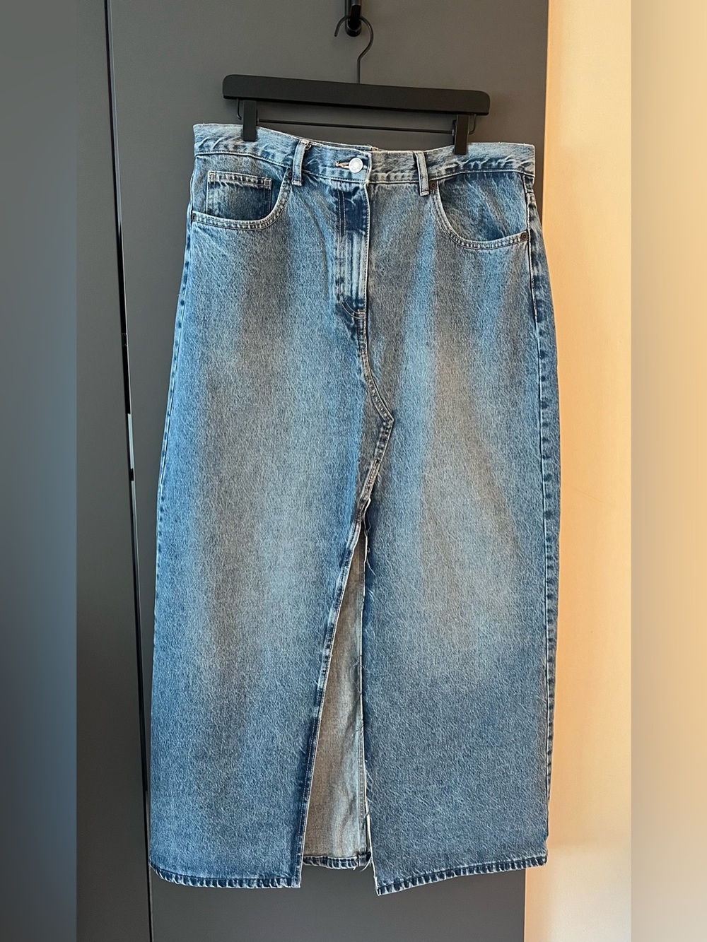 Zara Straight-Leg Blue Denim Skirt with Front Slit